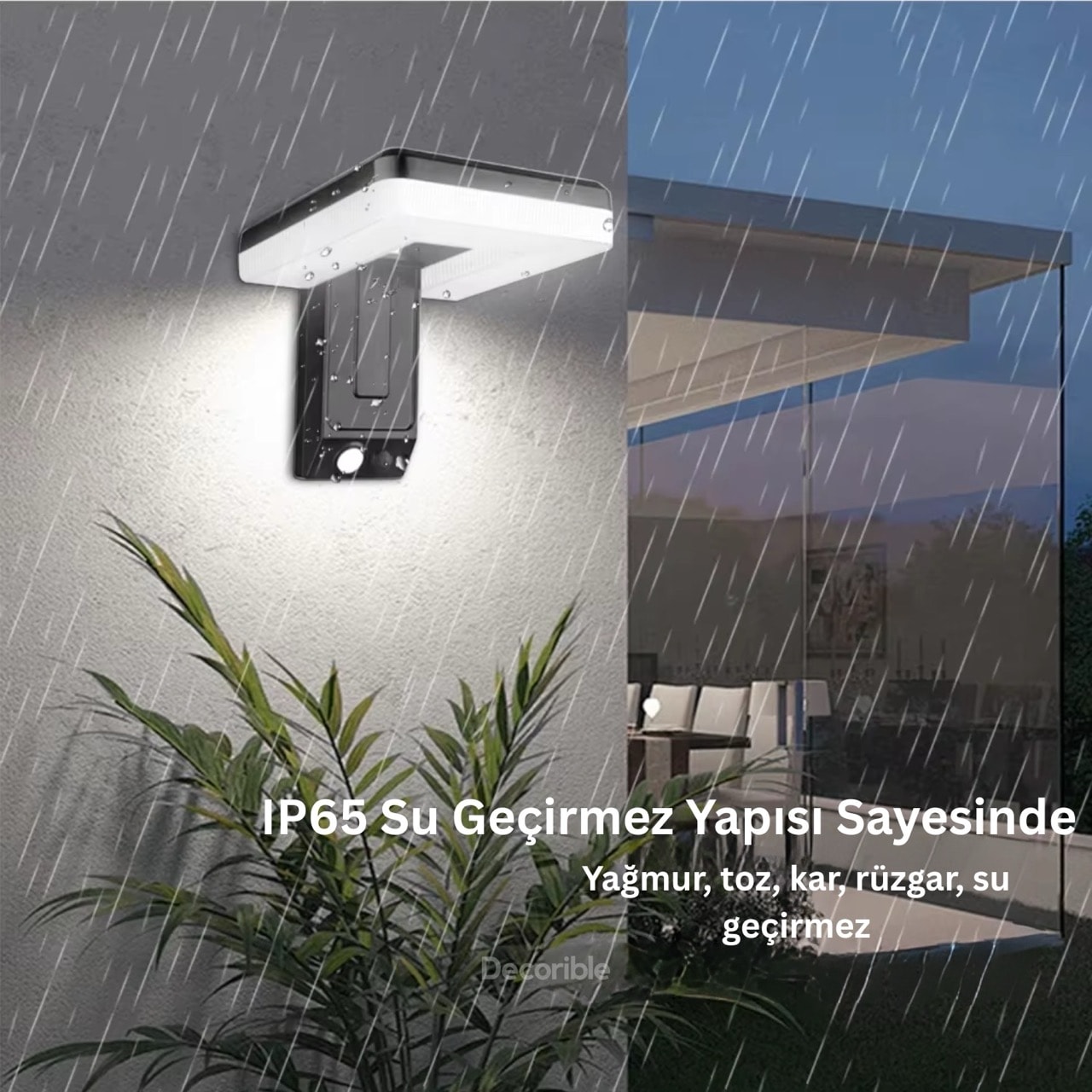Bendi Solar Aplik Sensörlü Dekoratif Güneş Enerjili Bahçe Duvar Aydınlatması Beyaz Işık 
